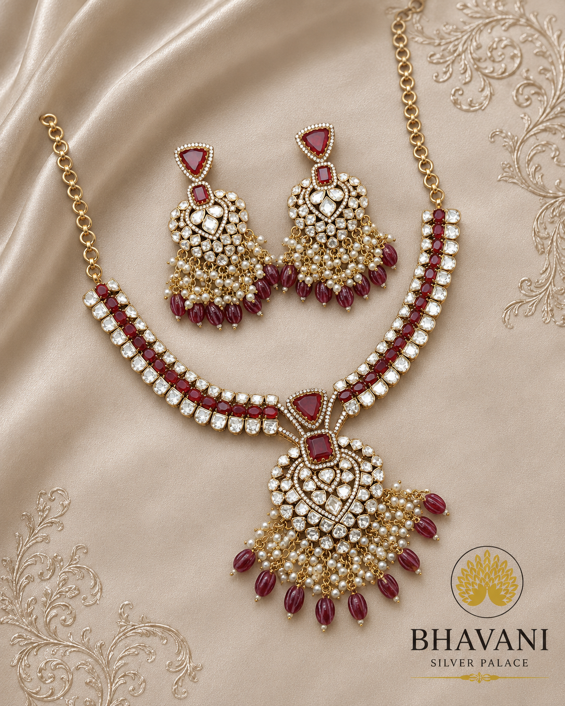 Ishita™ Ruby Fan Statement Necklace