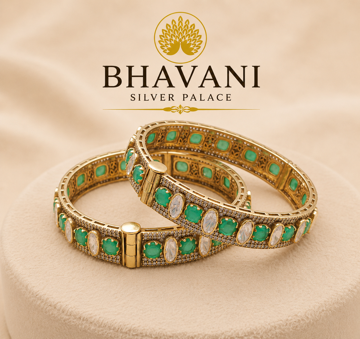Komal™ Emerald Kundan Kada