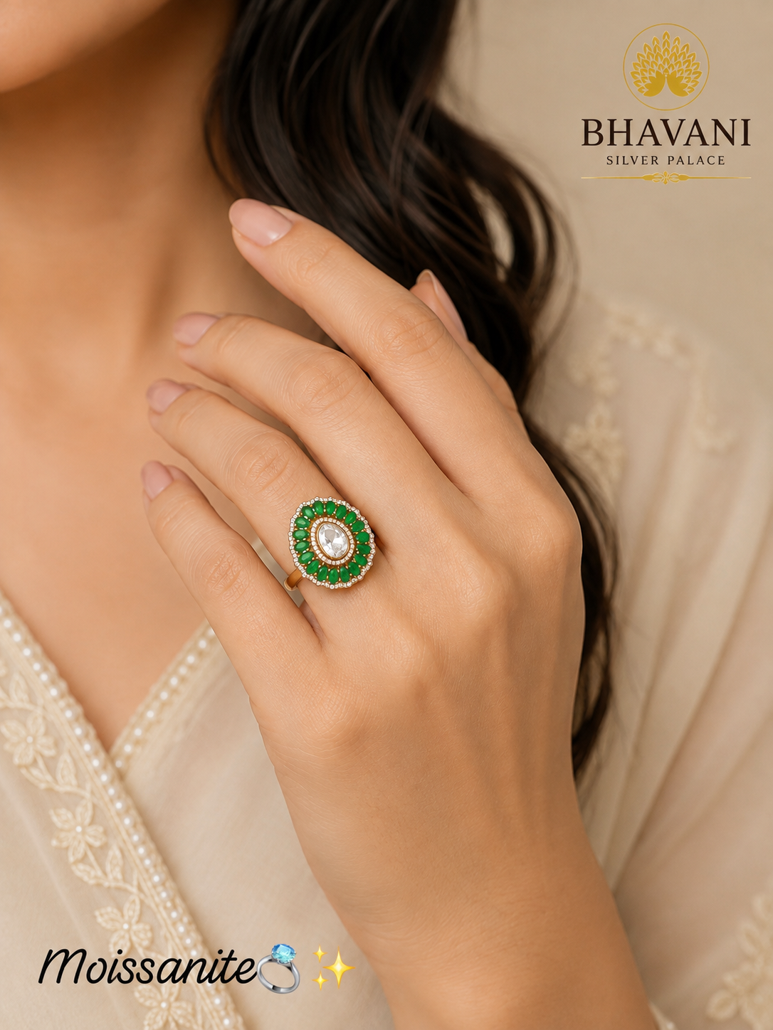 Nandini™ Emerald Moissanite Ring