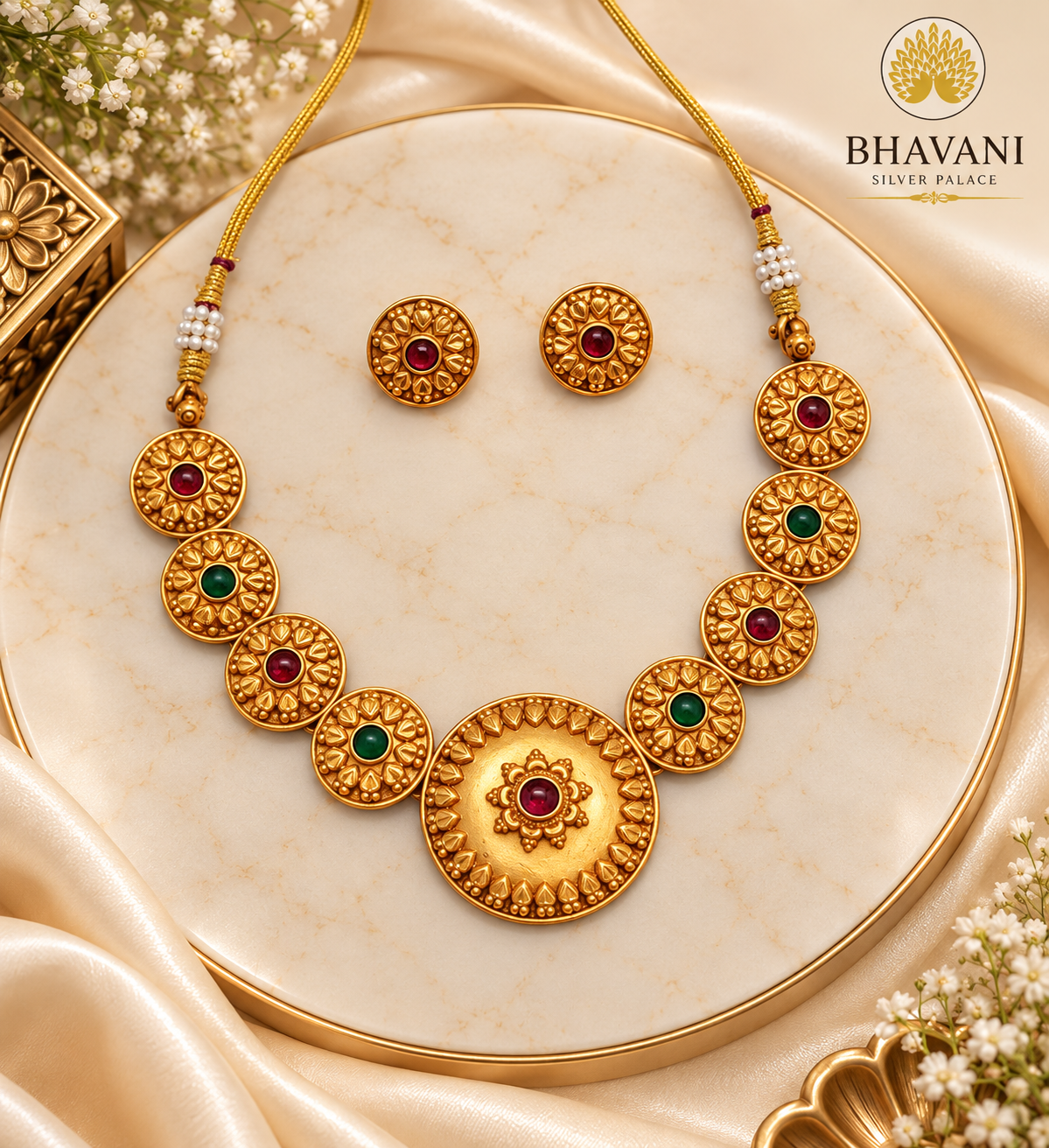 Medha Ruby Emerald Medallion Set