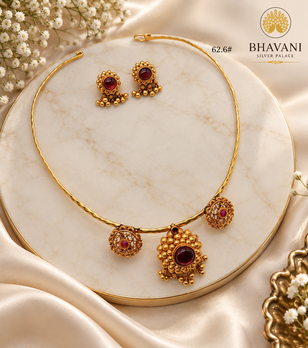 Nalini Ruby Floral Pendant Set