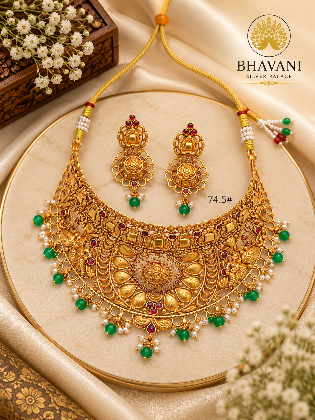 Sohana Peacock Emerald Collar Set