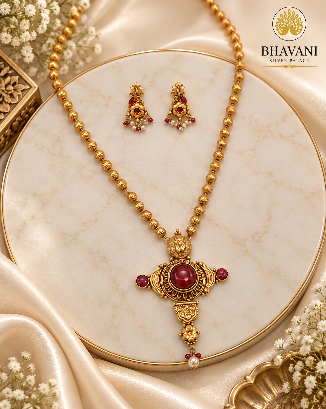Yamini Ruby Medallion Pendant Set