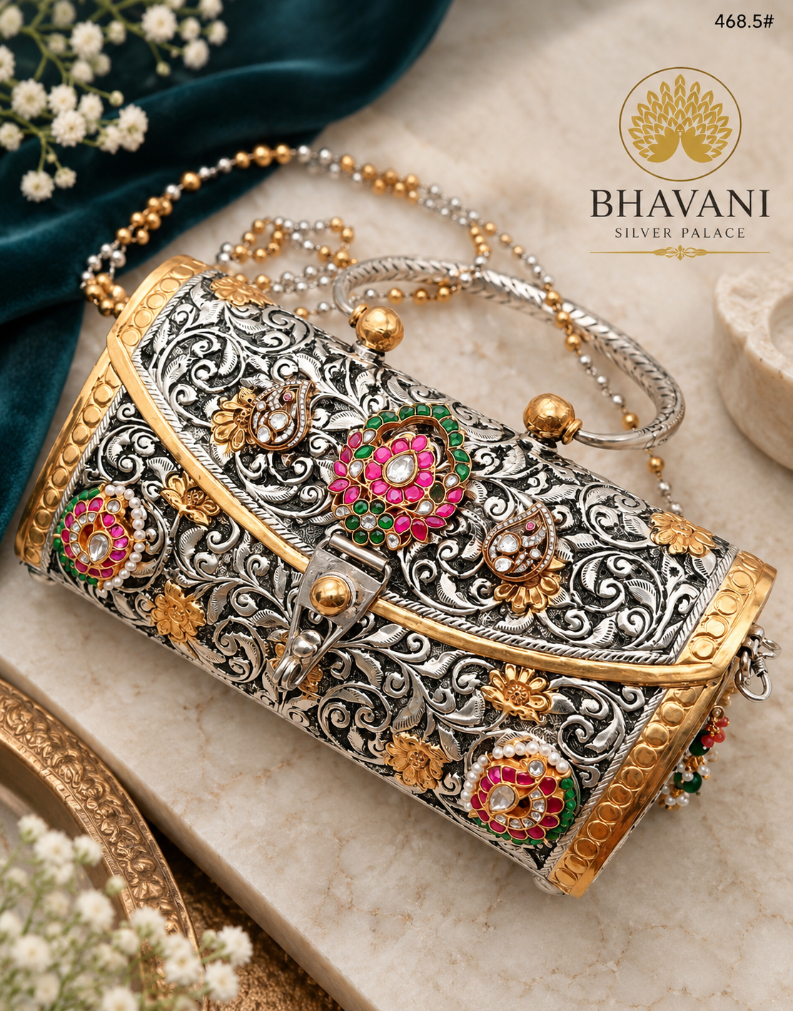 Zivah Meenakari Filigree Silver Clutch